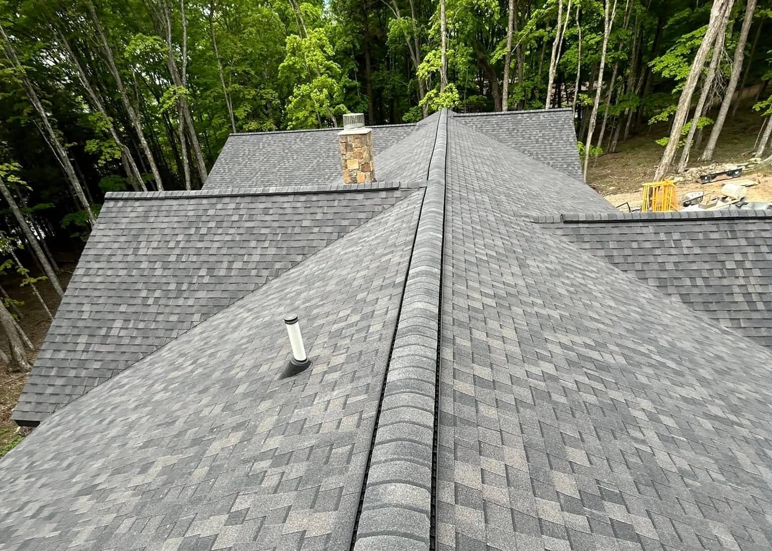 new roof asphalt shingles from top view